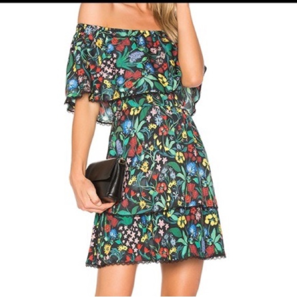 ALICE + OLIVIA Taylor off the shoulder floral tiered dress